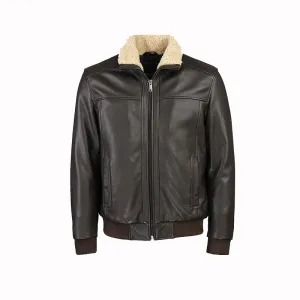 Arlo Men’s Bomber Full Grain Leather Jacket With Fur Collar