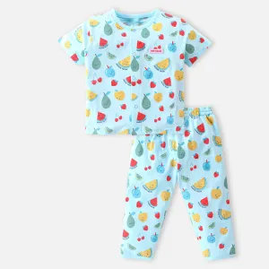 Blue Fruit Theme Half Sleeves Cotton Night Suit