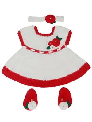 Crochet Woonie Graminart Design 3 Pcs Set Frock For Baby - White