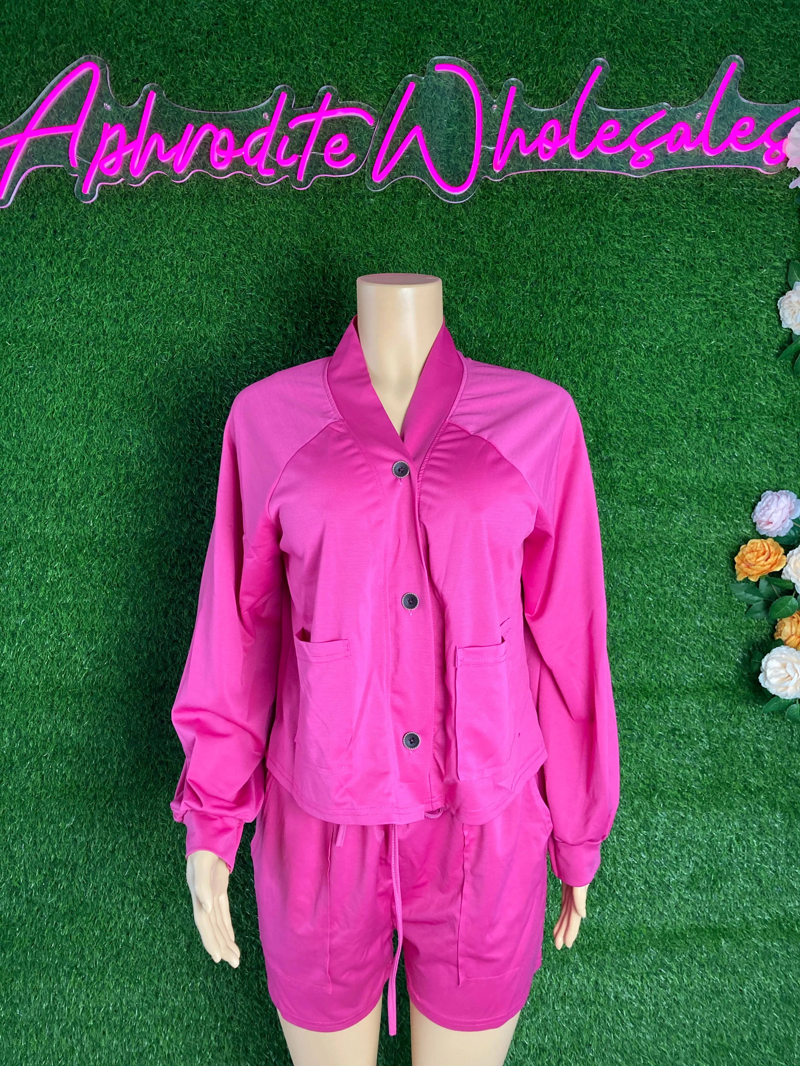 Fashion solid color casual cardigan suit（AY1973）