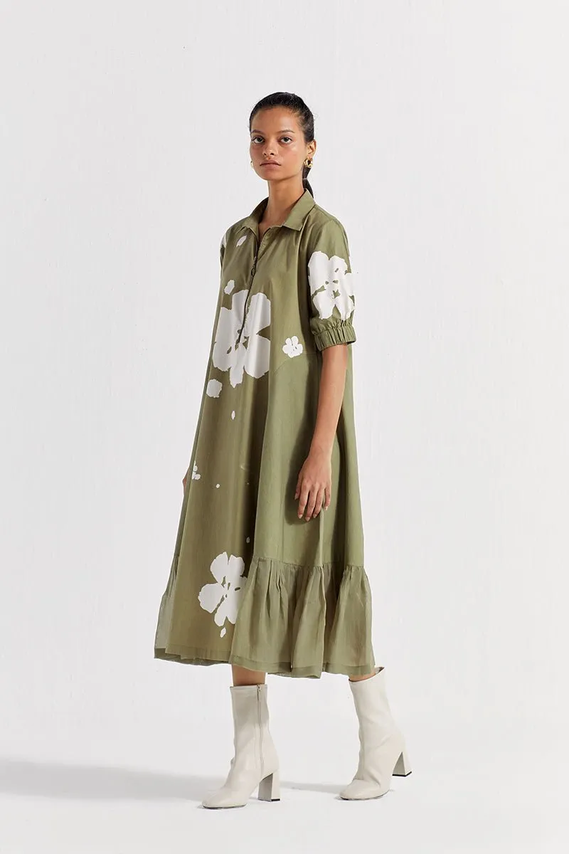 Floral Collared Dress - Sap Green