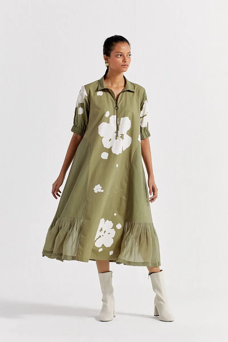 Floral Collared Dress - Sap Green