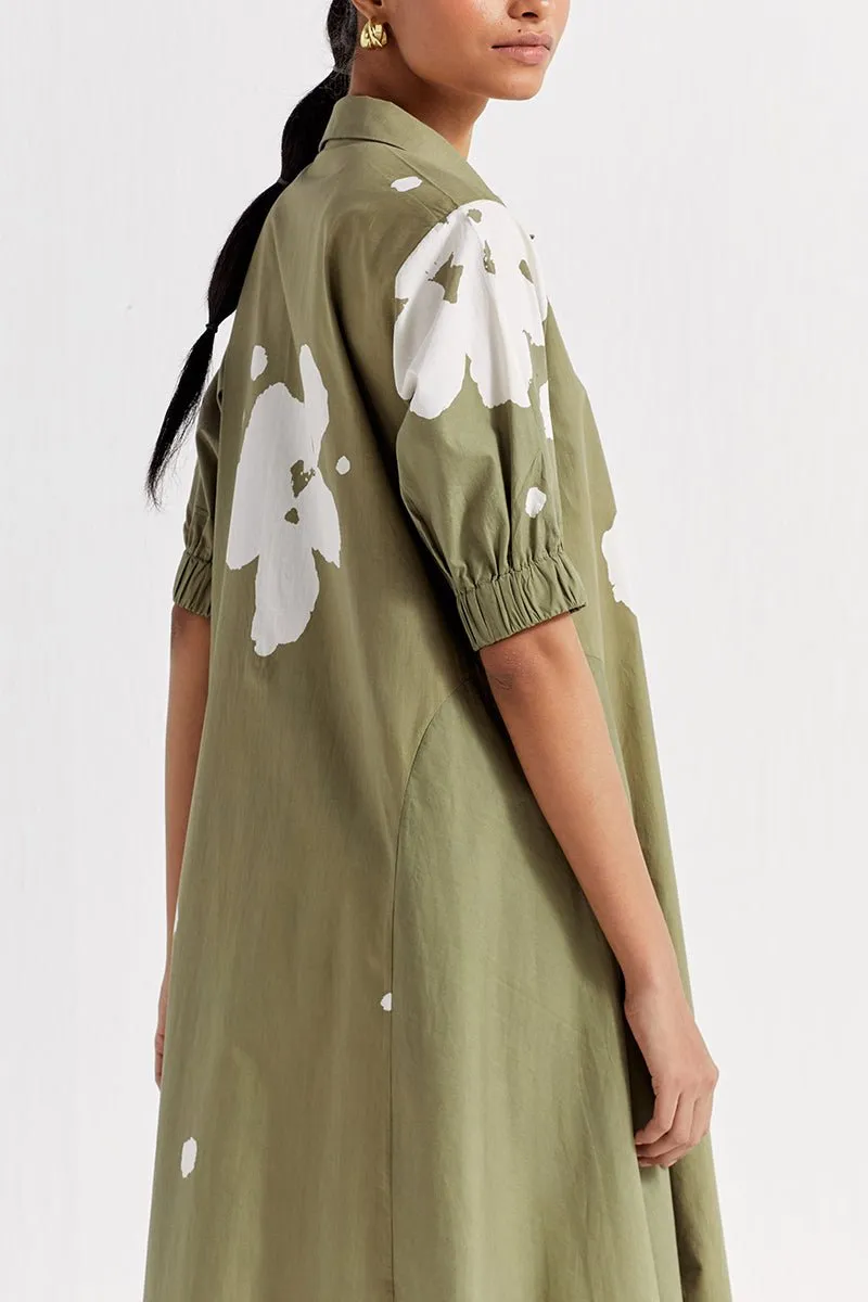 Floral Collared Dress - Sap Green