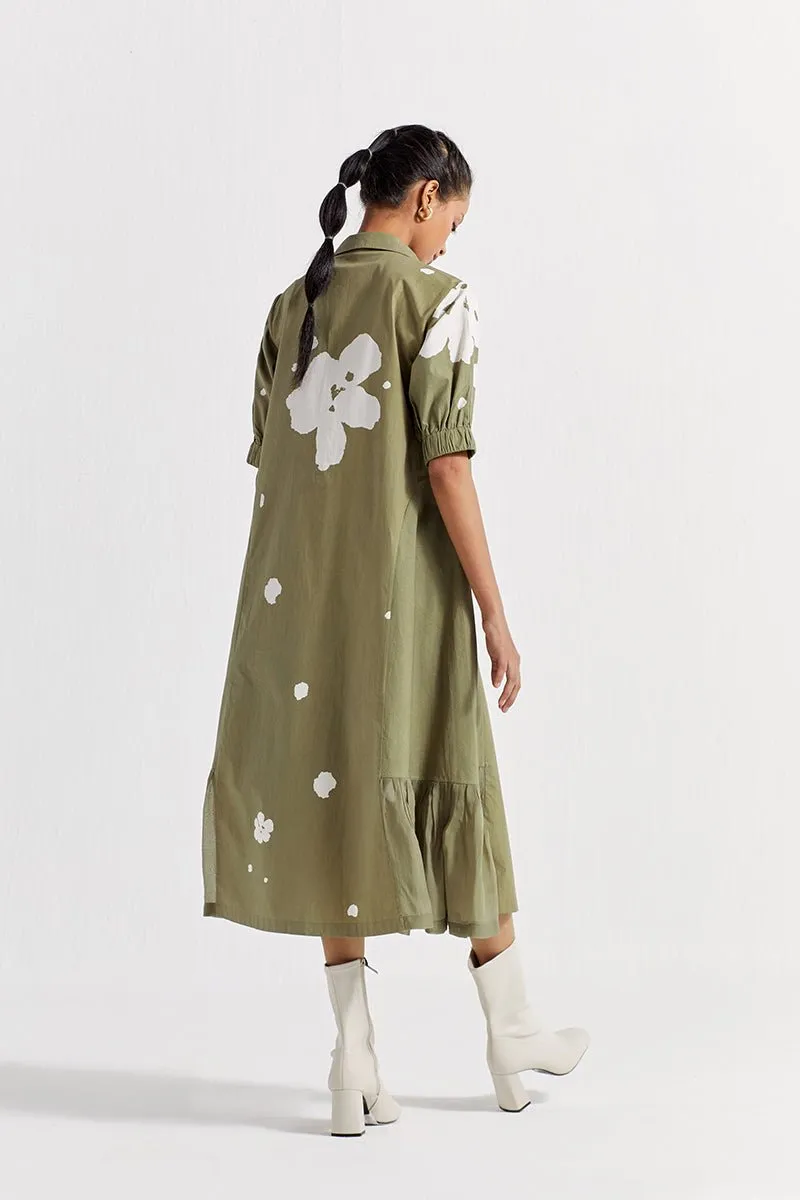 Floral Collared Dress - Sap Green