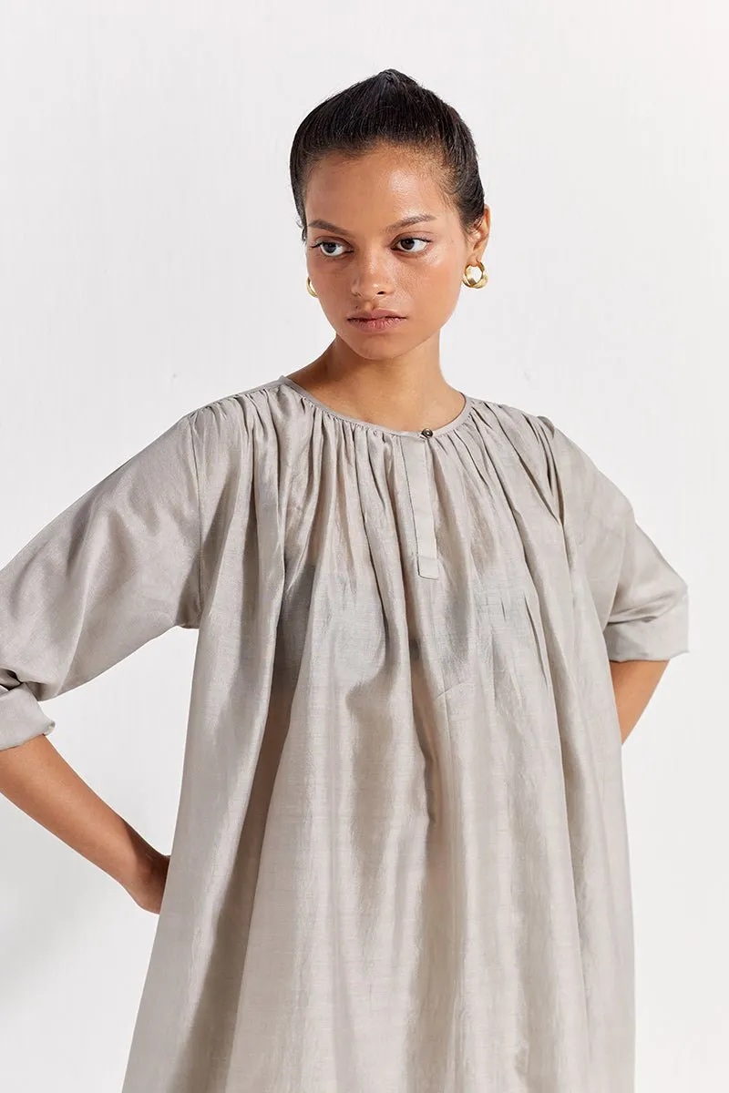 Gather Neck Dress - Ash Grey