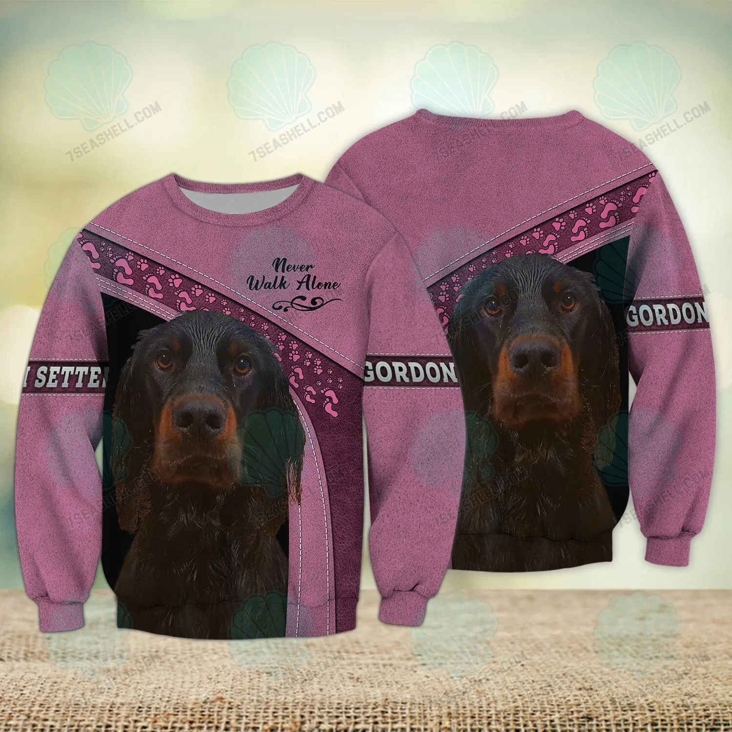 Gordon Setter Love Pink Never Walk Alone 3D Full Print Shirts, Christmas Dog Memorial Gifts for loss of Dog