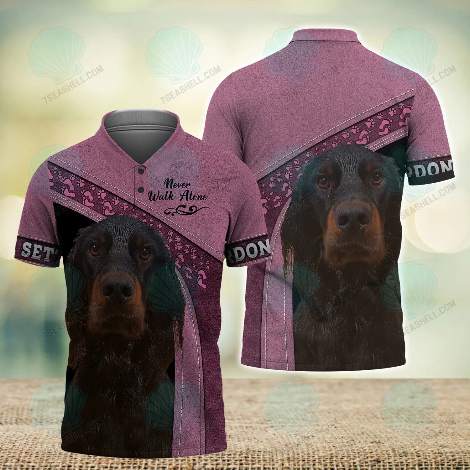 Gordon Setter Love Pink Never Walk Alone 3D Full Print Shirts, Christmas Dog Memorial Gifts for loss of Dog