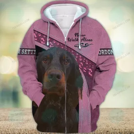 Gordon Setter Love Pink Never Walk Alone 3D Full Print Shirts, Christmas Dog Memorial Gifts for loss of Dog