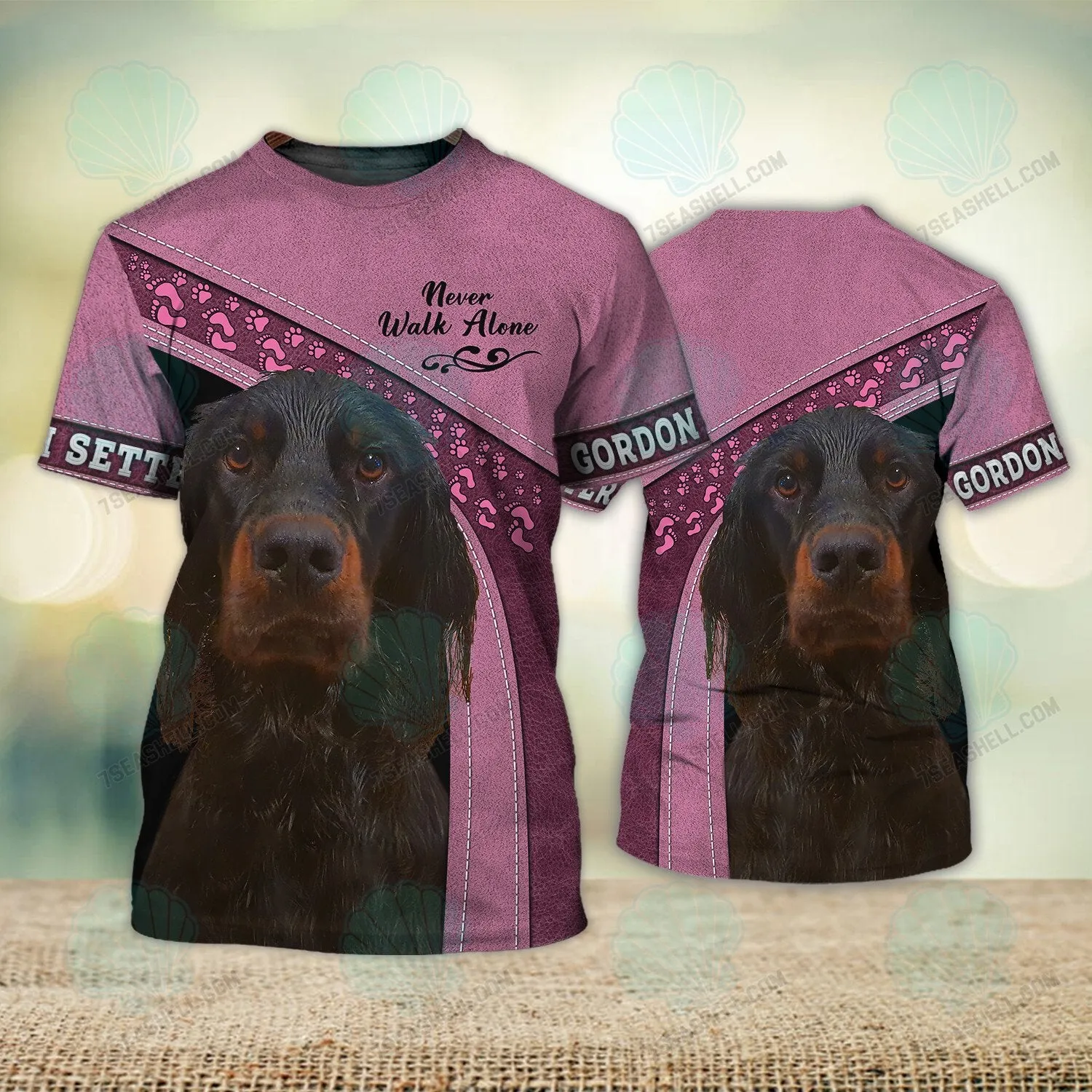 Gordon Setter Love Pink Never Walk Alone 3D Full Print Shirts, Christmas Dog Memorial Gifts for loss of Dog