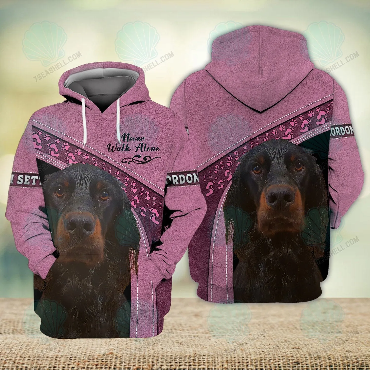 Gordon Setter Love Pink Never Walk Alone 3D Full Print Shirts, Christmas Dog Memorial Gifts for loss of Dog