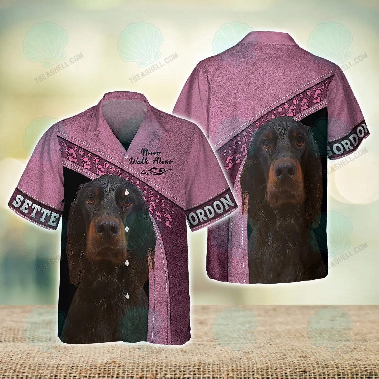 Gordon Setter Love Pink Never Walk Alone 3D Full Print Shirts, Christmas Dog Memorial Gifts for loss of Dog