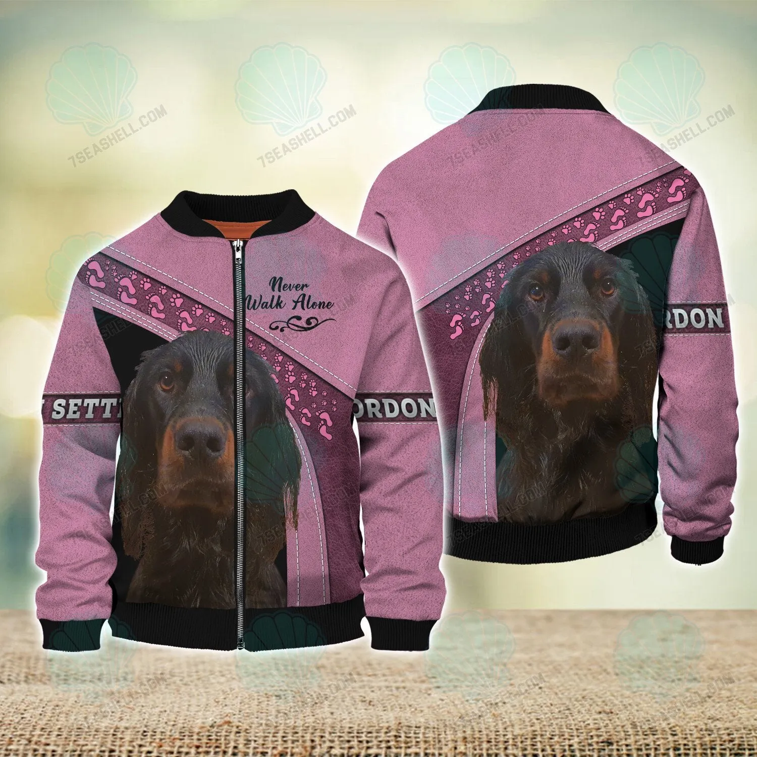 Gordon Setter Love Pink Never Walk Alone 3D Full Print Shirts, Christmas Dog Memorial Gifts for loss of Dog