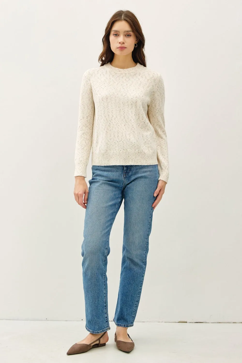 Heathered Round Neck Long Sleeve Sweater