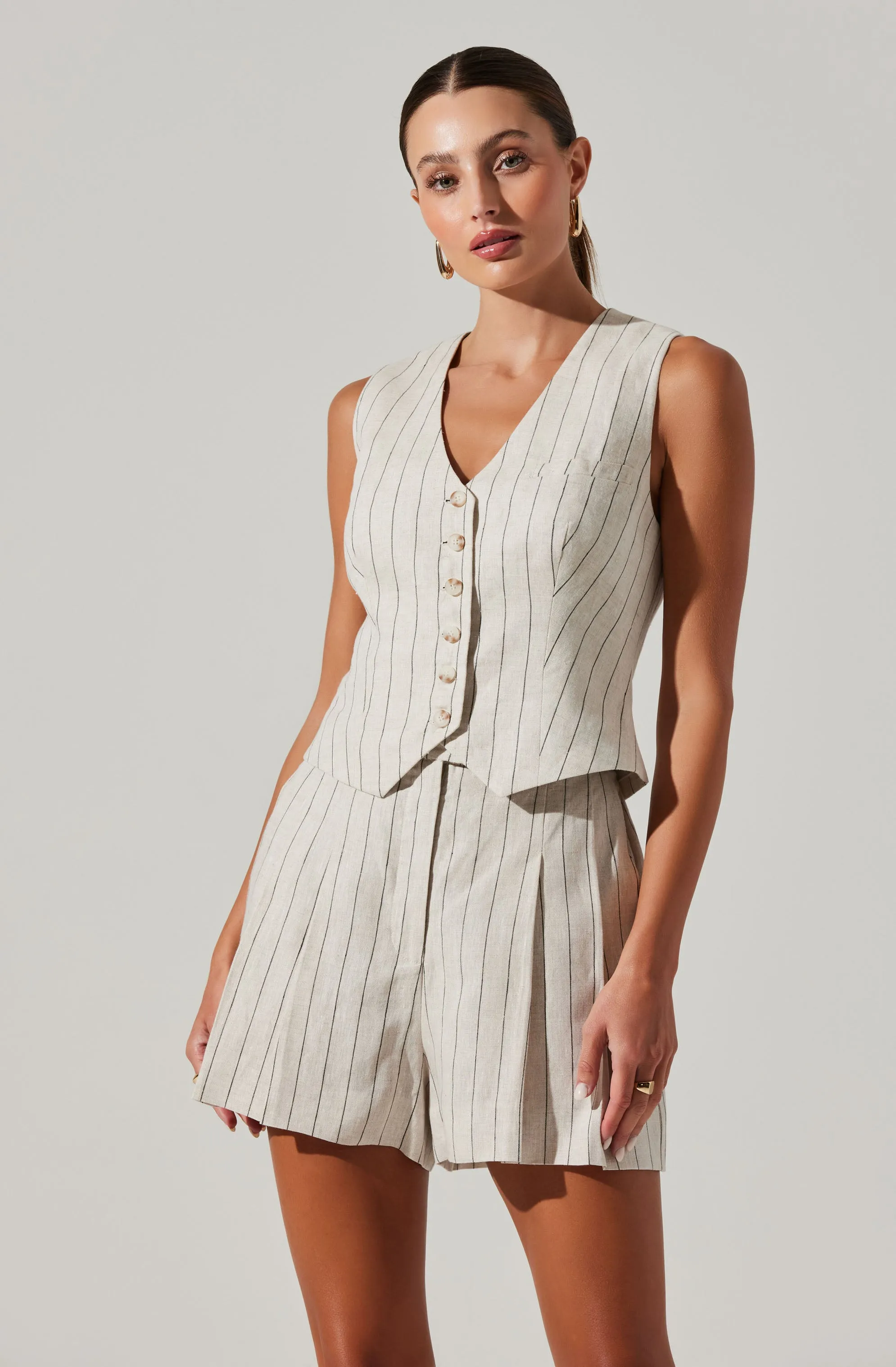 Kaiko Pinstripe Linen Vest