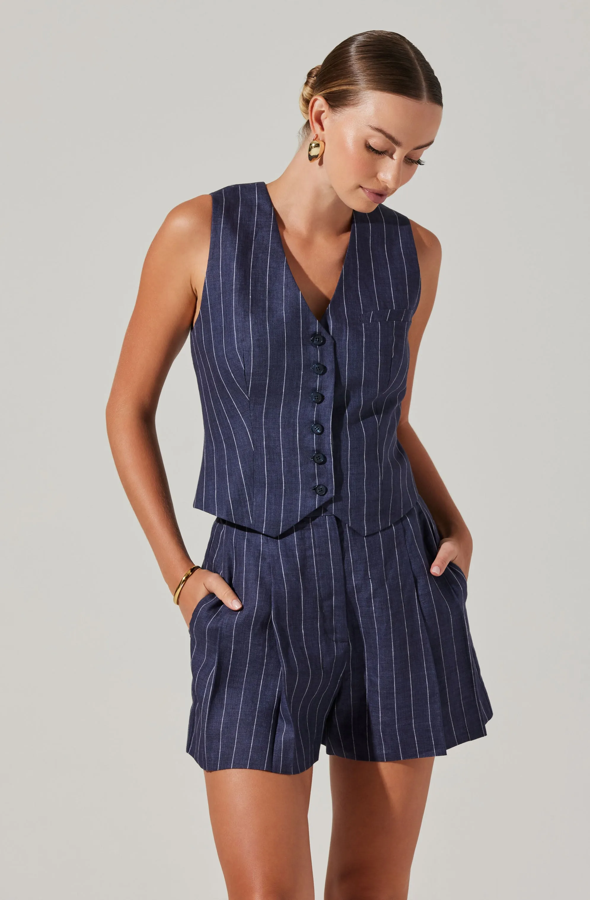 Kaiko Pinstripe Linen Vest