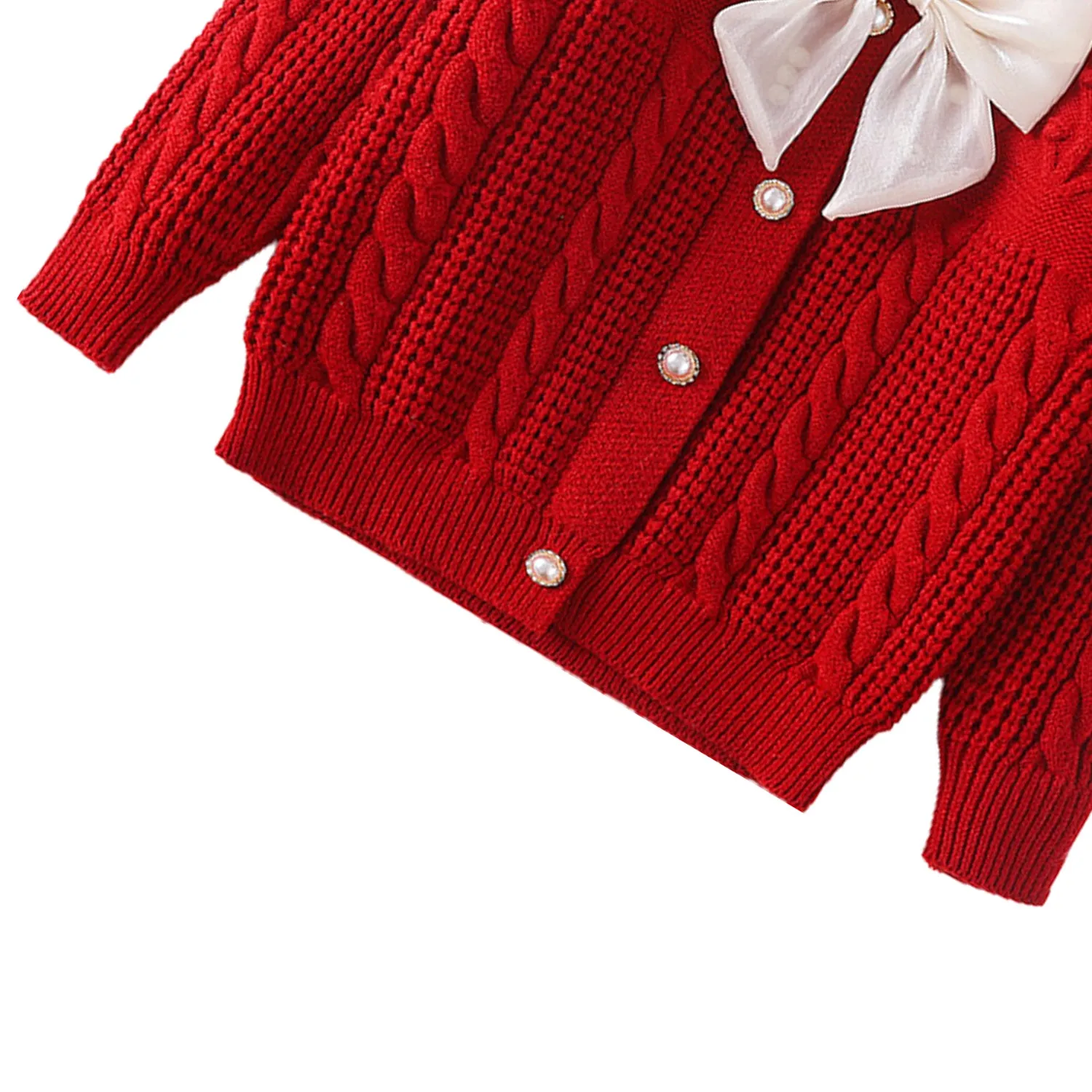 Little Surprise Box Kids Red Knitted Cardigan Sweater with Bow.