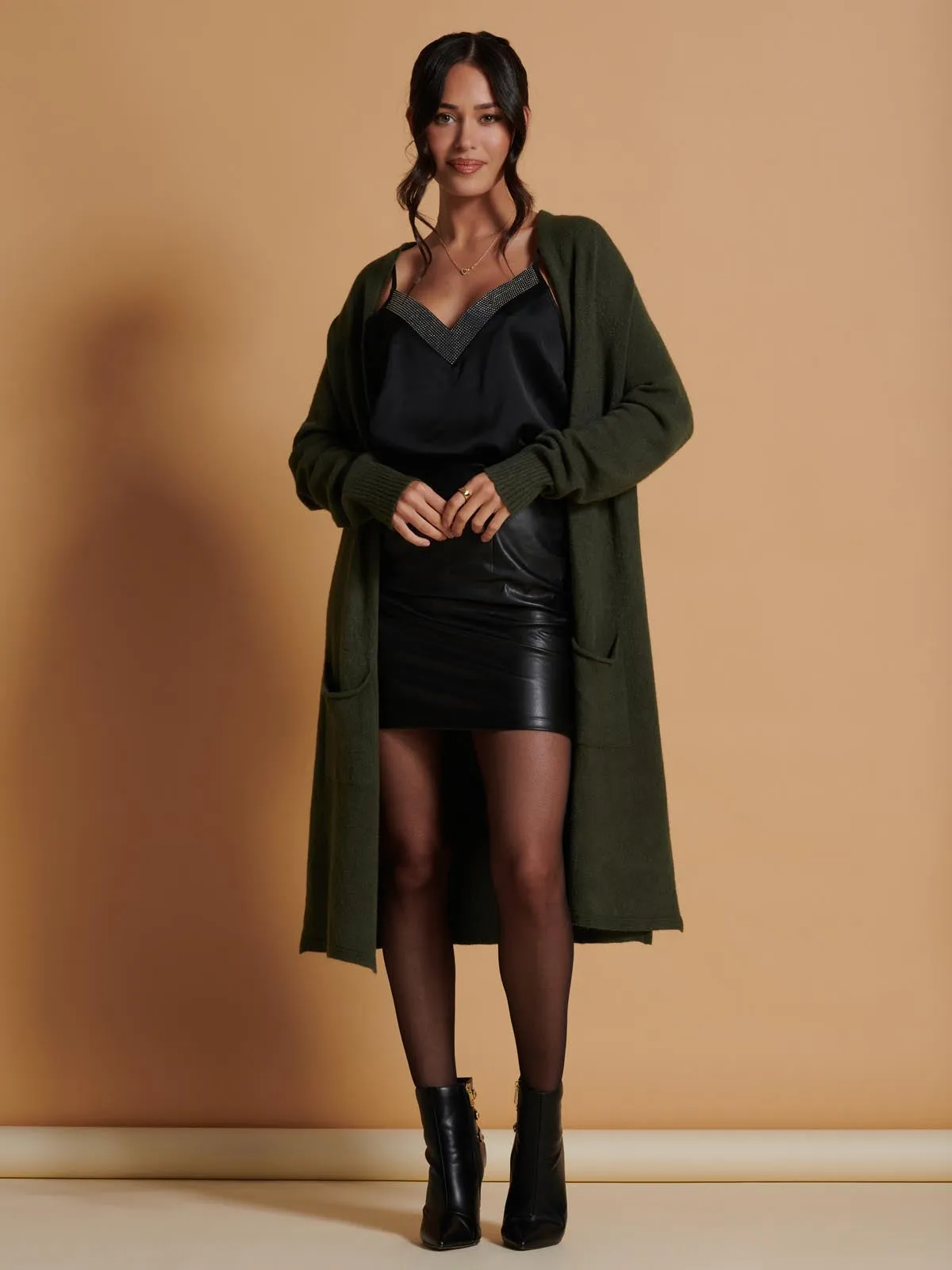 Longline Soft Knitted Cardigan, Soldier Green