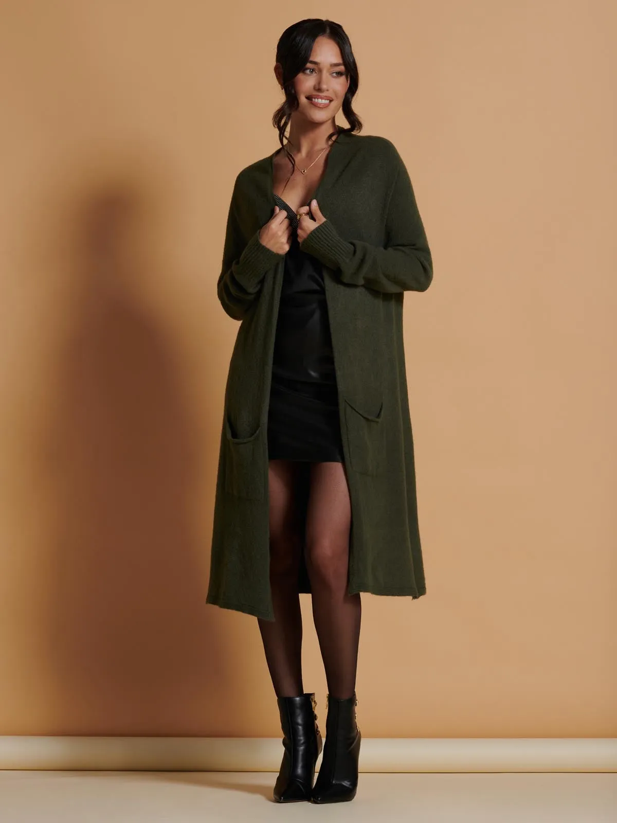 Longline Soft Knitted Cardigan, Soldier Green