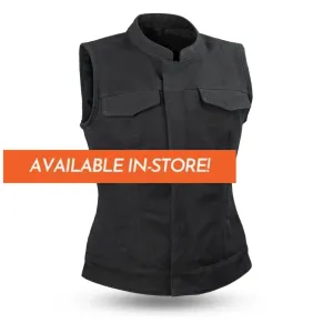 Ludlow Women's Motorcycle Canvas Vest  - Extreme Biker Leather