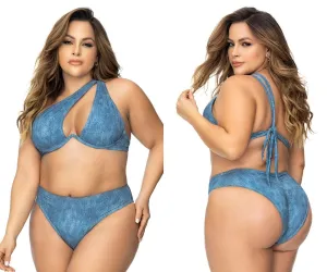 Mapale 67079X Curvy Size Underwired Two Piece Swimsuit Color Blue Chambray