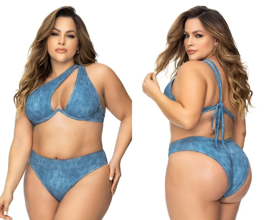 Mapale 67079X Curvy Size Underwired Two Piece Swimsuit Color Blue Chambray