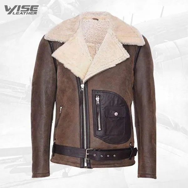 Men's Brown Merino Sheepskin Leather Biker Jacket