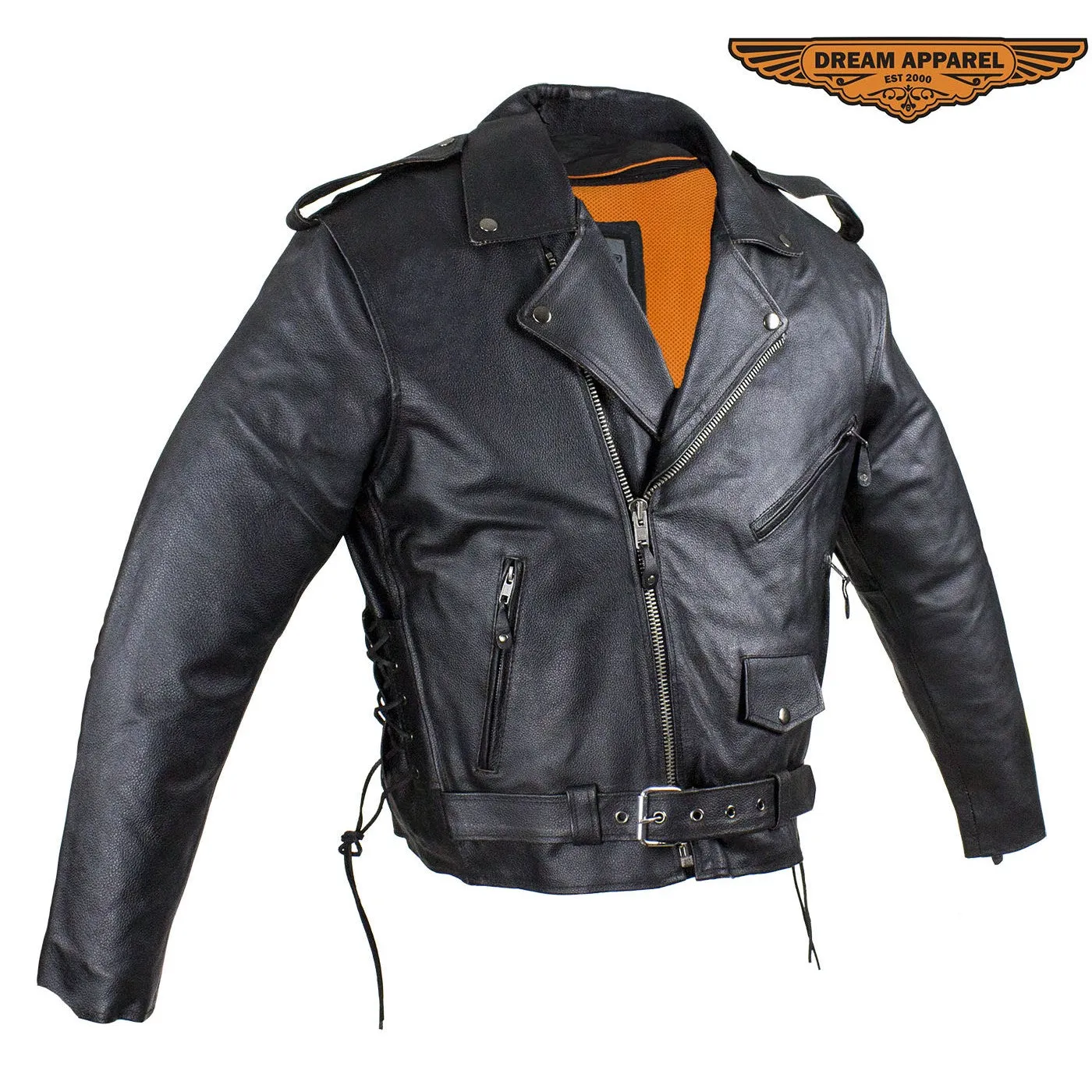 Mens Leather Motorcycle Jacket With Eagle