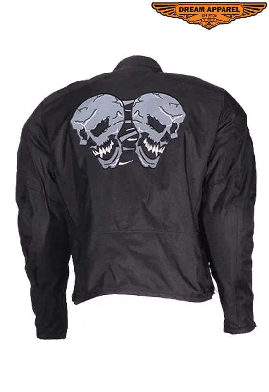 Mens Textile Racer Jacket With Reflective Skulls