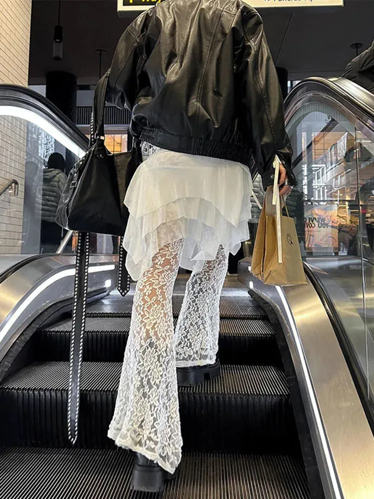 Mesh Loose Splice Summer Lace See Fashion Streetwear Holiday Through Skirt