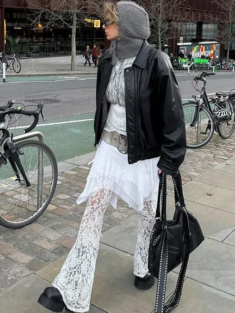 Mesh Loose Splice Summer Lace See Fashion Streetwear Holiday Through Skirt