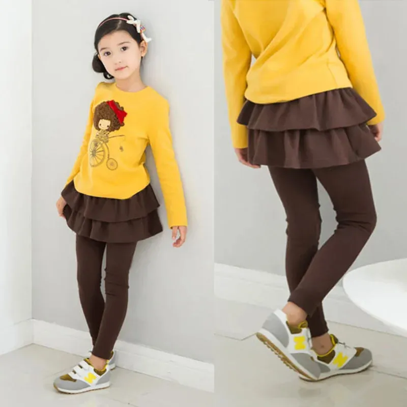 New  Autumn Winter Girls Dress Leggings Design Printed Cotton Children's Pants Kids Leggings Girl Skirt Children Dress