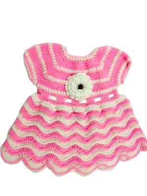 Pink and white beautifull design girls frock with flower 2-3y