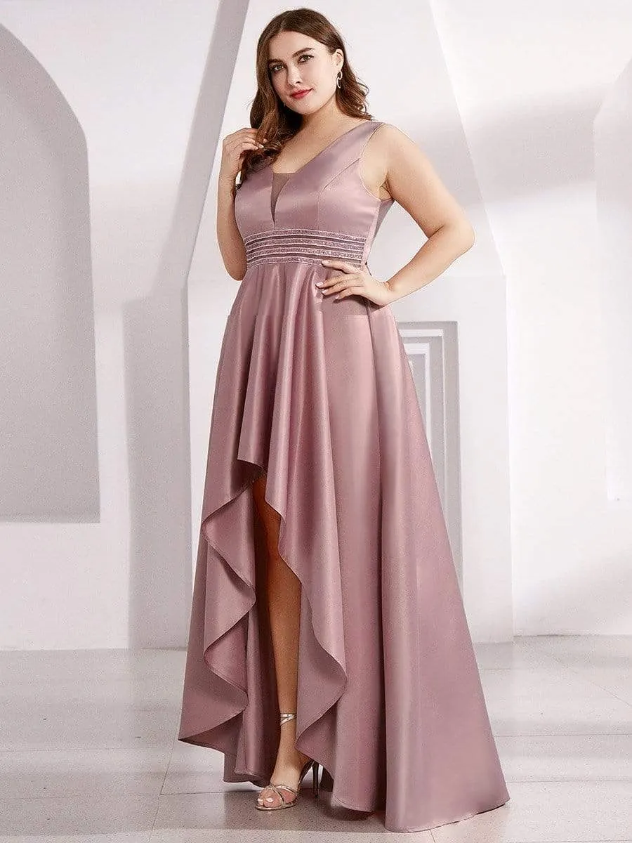 Plus Size High Low Evening Party Dress with Sequin Belt