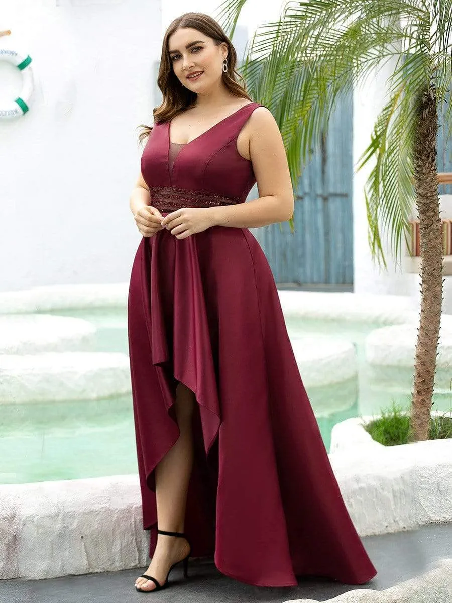 Plus Size High Low Evening Party Dress with Sequin Belt