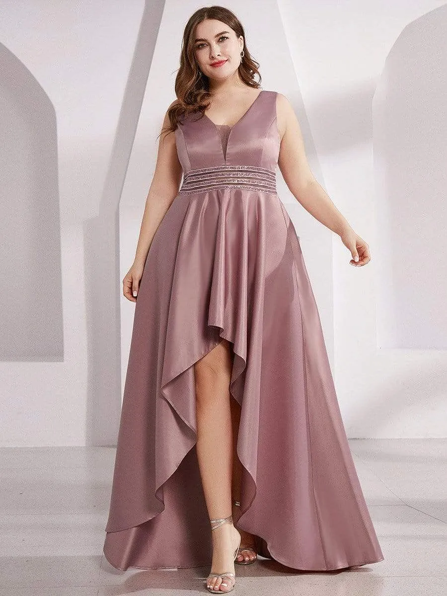 Plus Size High Low Evening Party Dress with Sequin Belt