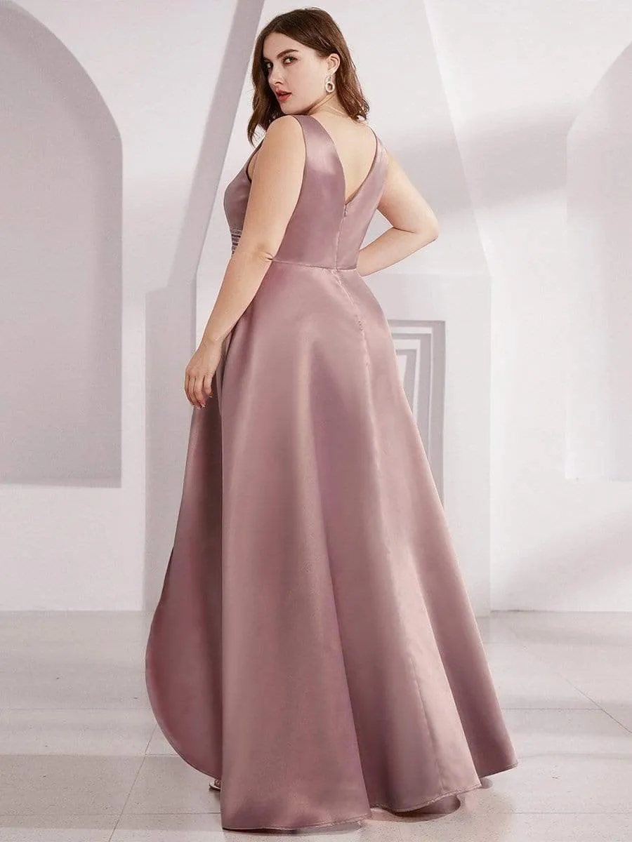 Plus Size High Low Evening Party Dress with Sequin Belt