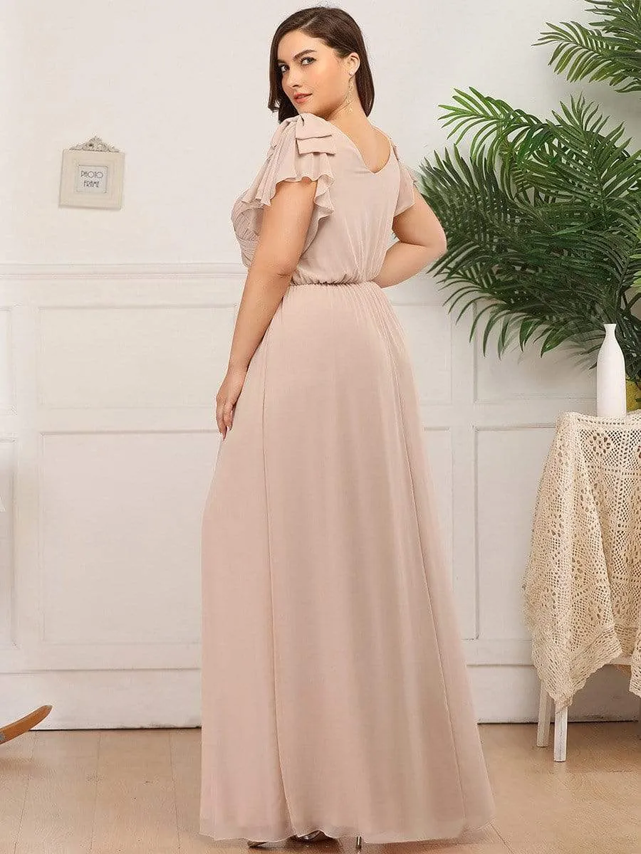 Plus Size Ruched Bodice Evening Dresses with Ruffles Sleeves