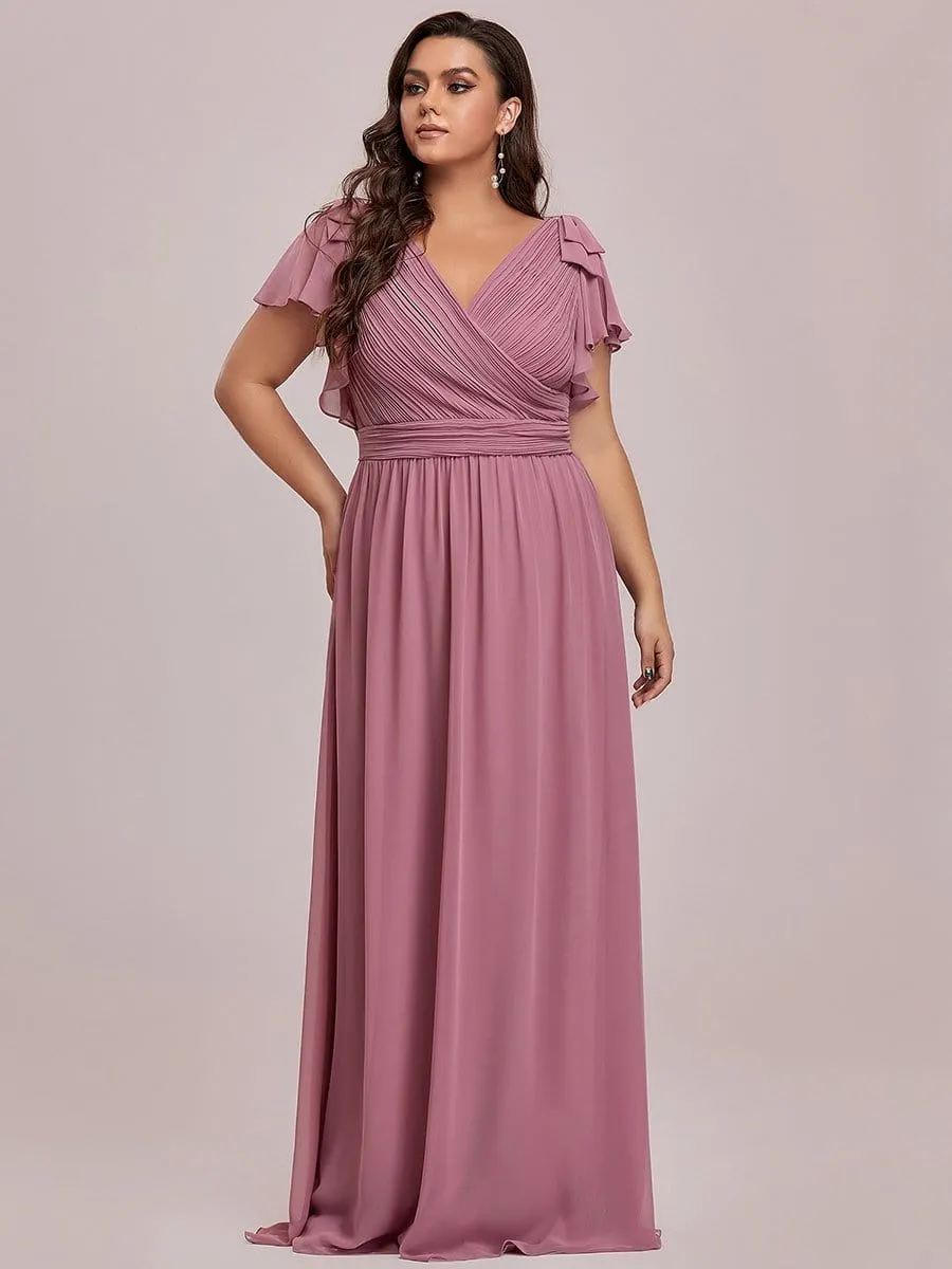 Plus Size Ruched Bodice Evening Dresses with Ruffles Sleeves