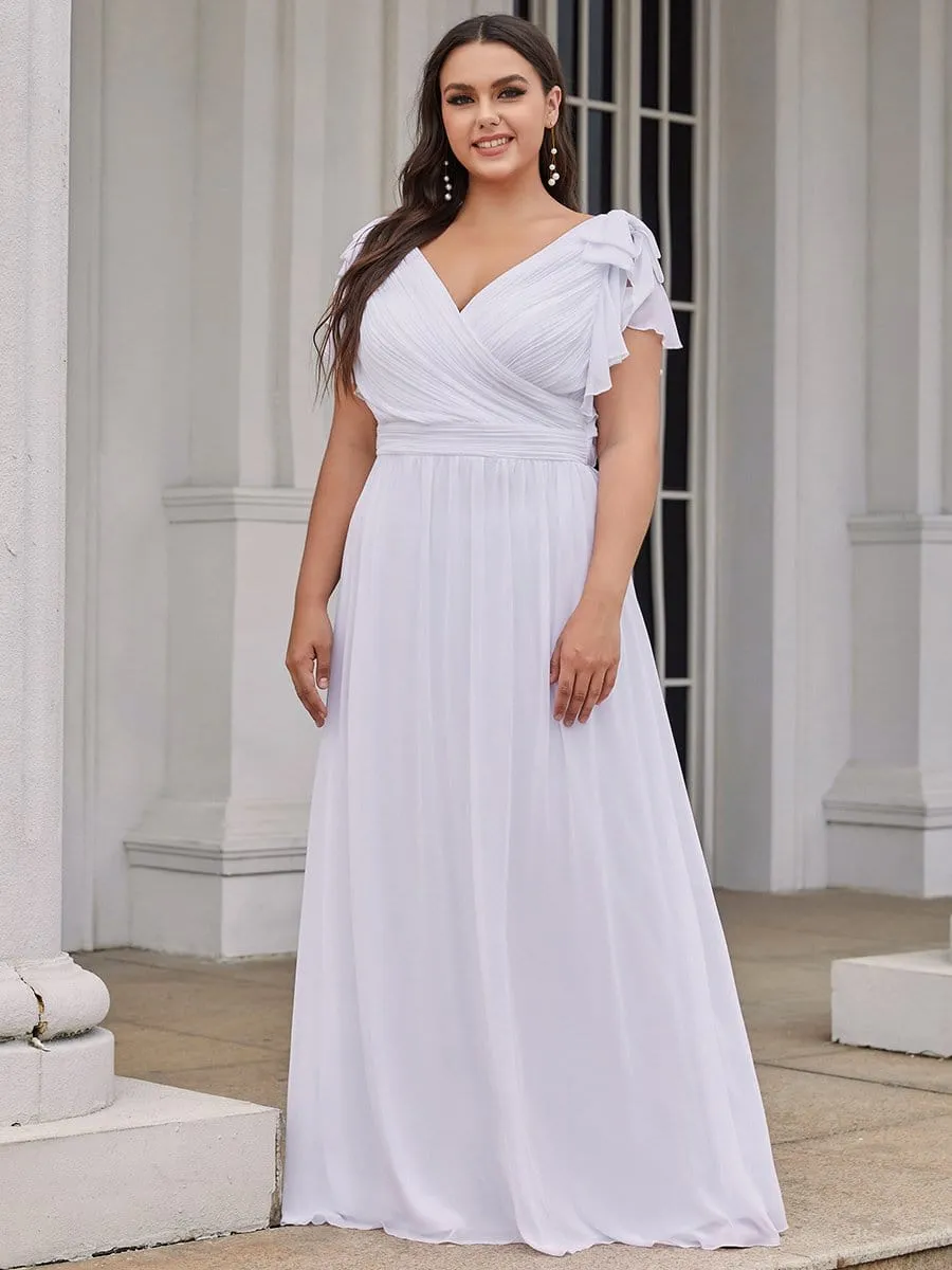 Plus Size Ruched Bodice Evening Dresses with Ruffles Sleeves