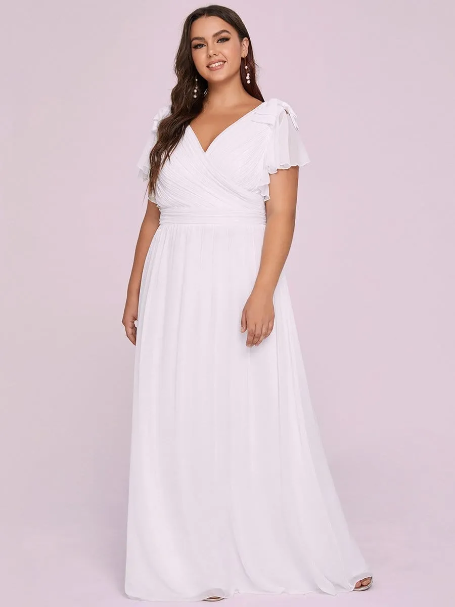 Plus Size Ruched Bodice Evening Dresses with Ruffles Sleeves