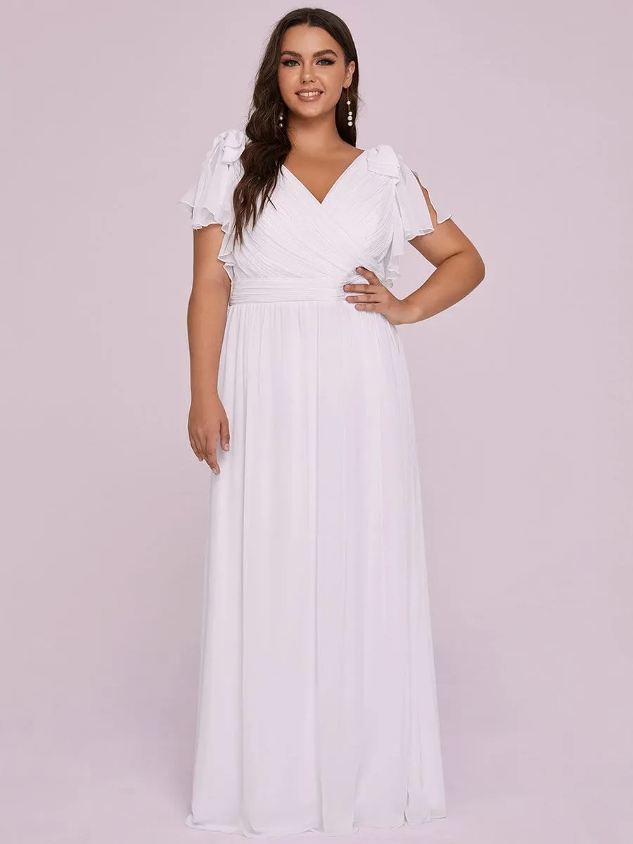 Plus Size Ruched Bodice Evening Dresses with Ruffles Sleeves