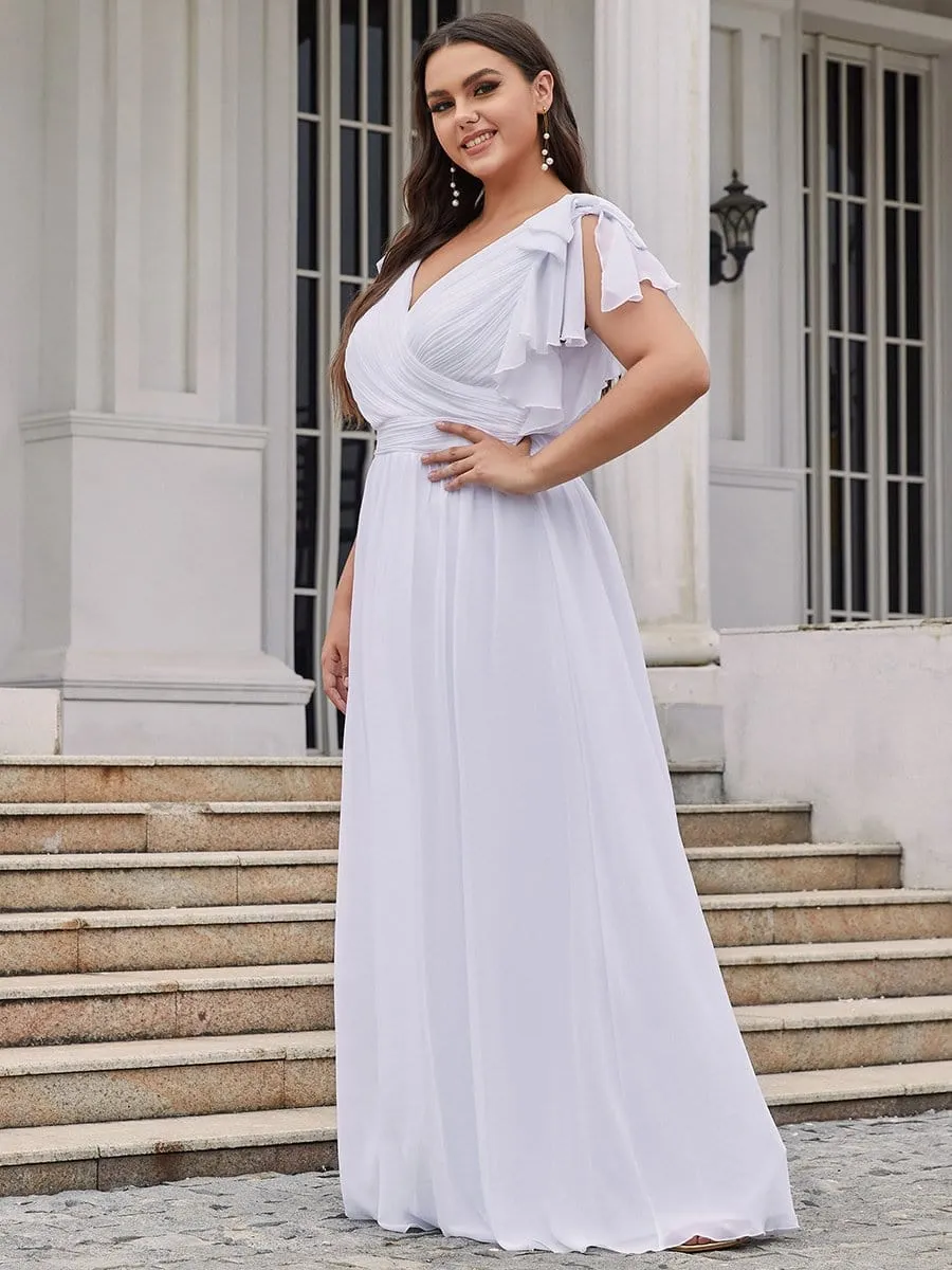 Plus Size Ruched Bodice Evening Dresses with Ruffles Sleeves