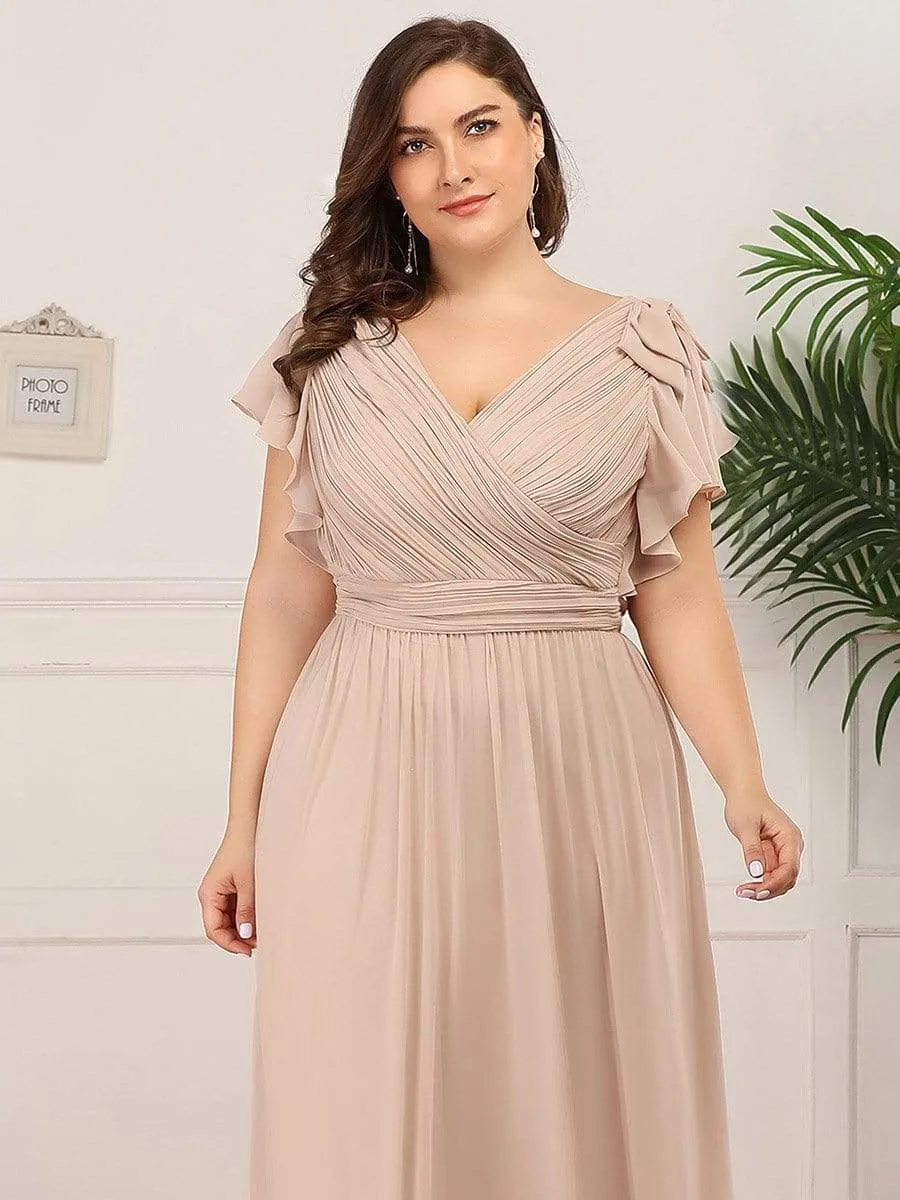 Plus Size Ruched Bodice Evening Dresses with Ruffles Sleeves