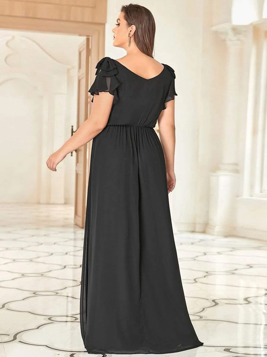 Plus Size Ruched Bodice Evening Dresses with Ruffles Sleeves