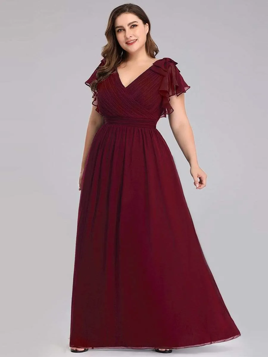 Plus Size Ruched Bodice Evening Dresses with Ruffles Sleeves