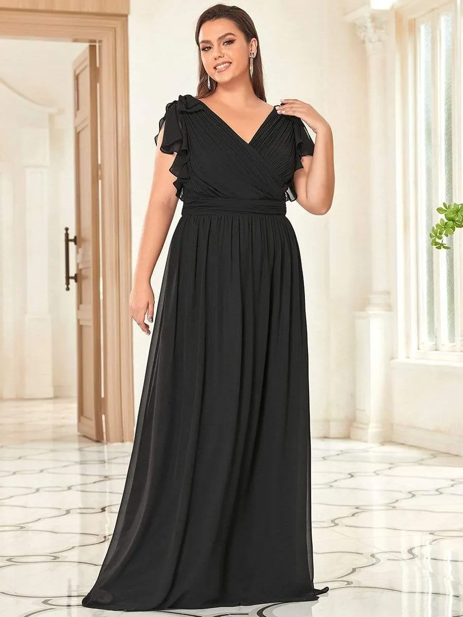 Plus Size Ruched Bodice Evening Dresses with Ruffles Sleeves