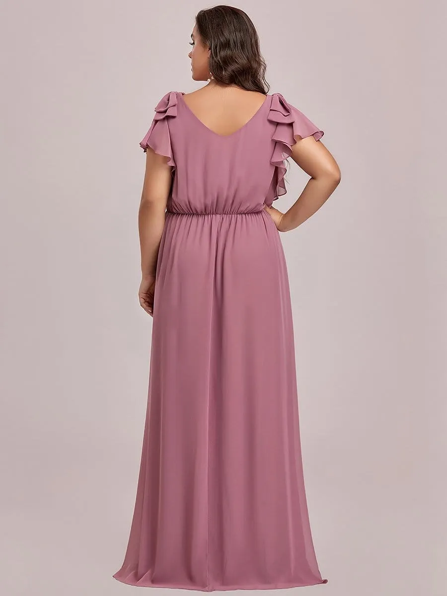 Plus Size Ruched Bodice Evening Dresses with Ruffles Sleeves