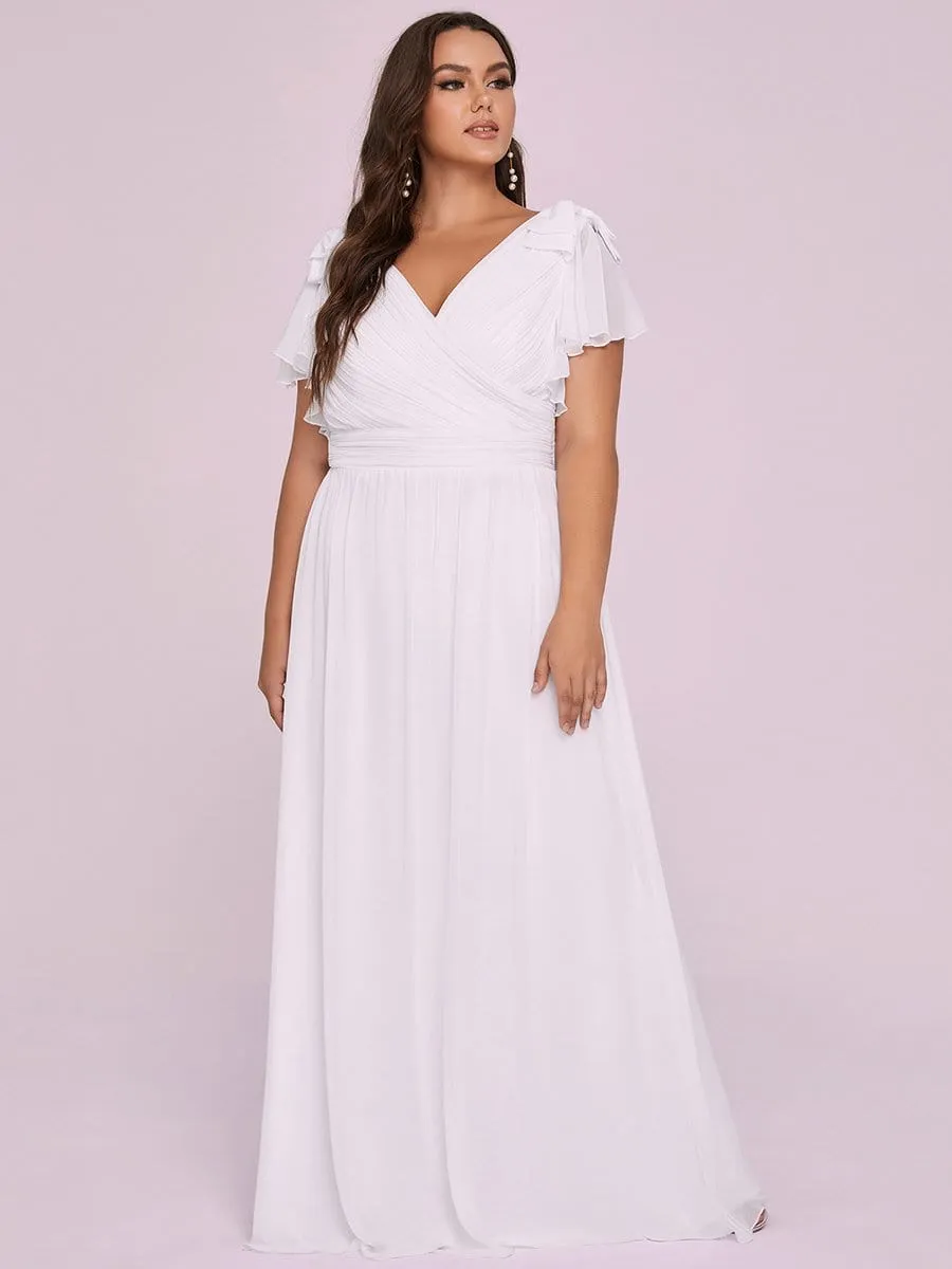 Plus Size Ruched Bodice Evening Dresses with Ruffles Sleeves