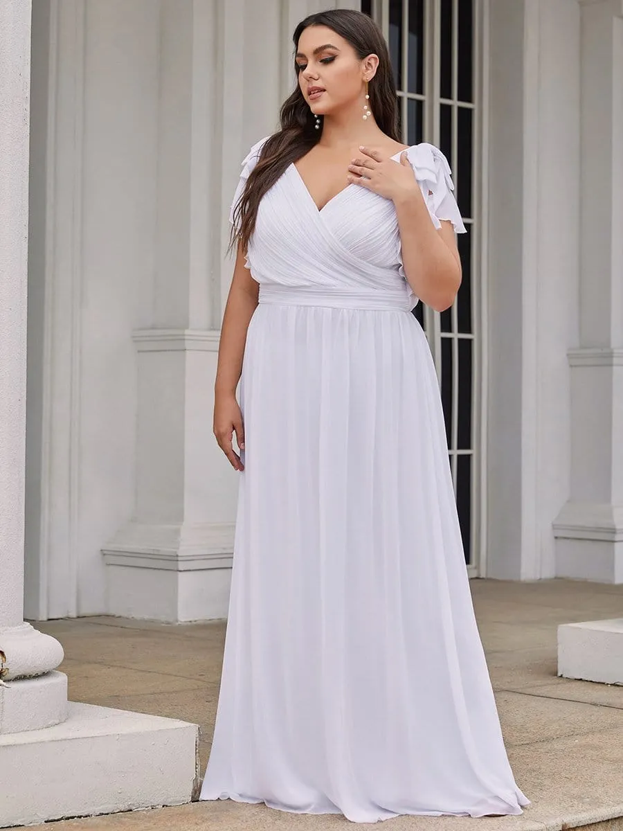 Plus Size Ruched Bodice Evening Dresses with Ruffles Sleeves