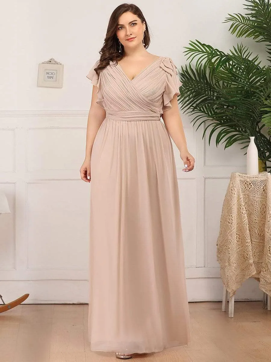 Plus Size Ruched Bodice Evening Dresses with Ruffles Sleeves